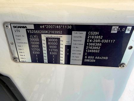 Scania S650 6x2 2950mm inkl. PTO Trækker