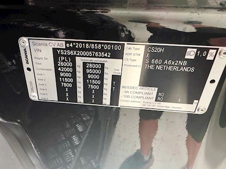 Scania NY S660 6x2 3950mm Hydr. og plysset Trækker
